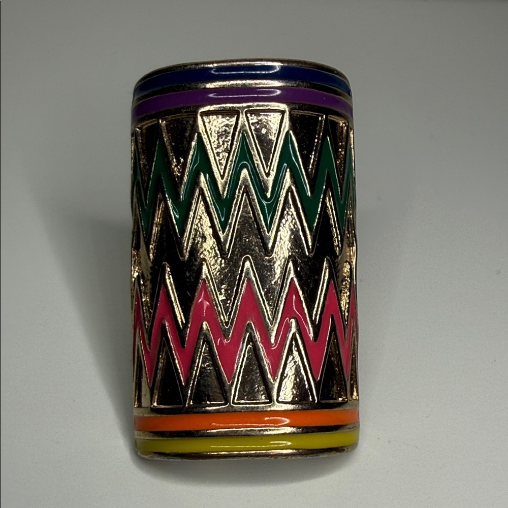 Vintage enamel paint Colorful Zigzag wave stretch ring Sz 7-10 80’s statement